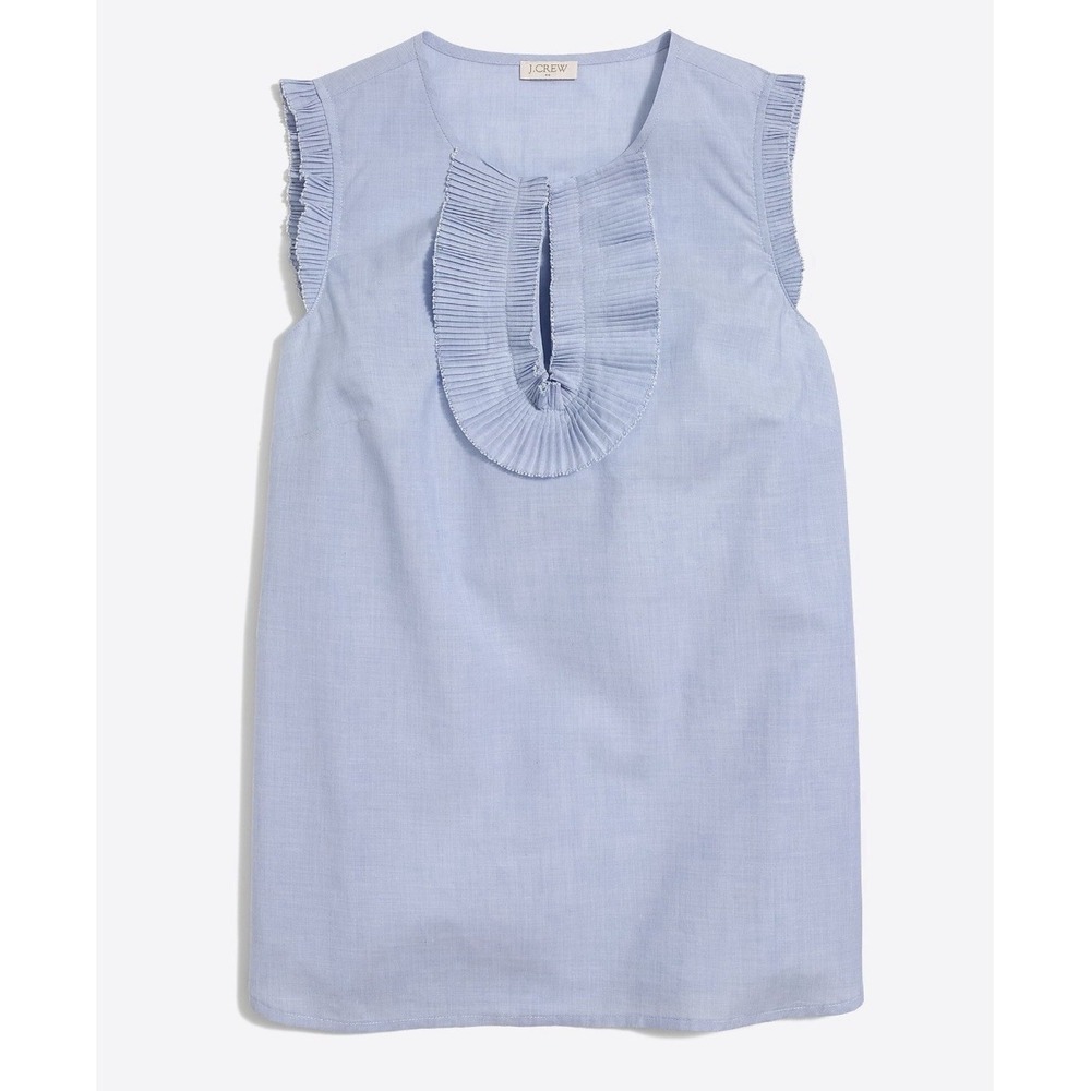 J.Crew Womens Light Blue‎ Pleated Ruffle Sleeveless Blouse Top Size 2